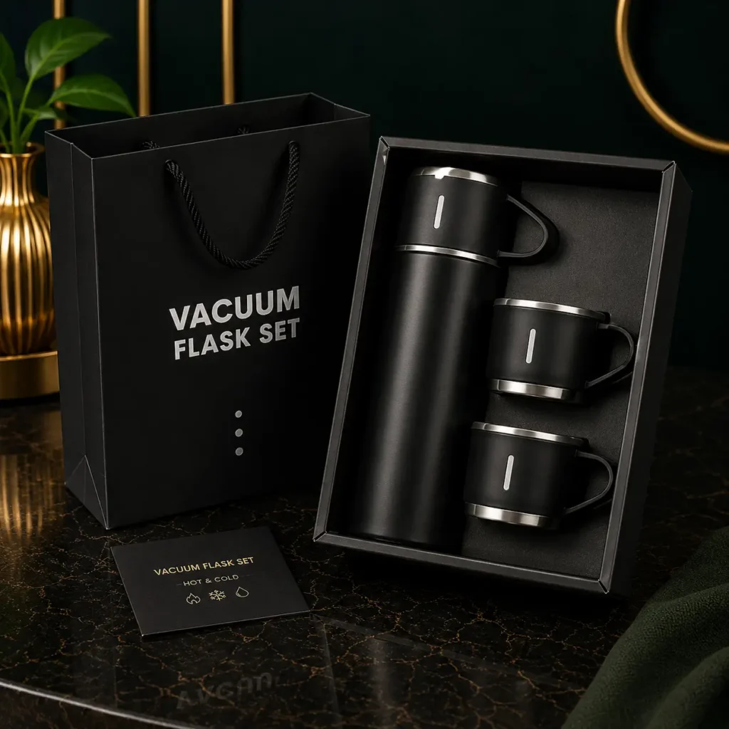 Vacuum Flask Gift Set with 3 Cups