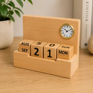 Wooden Pen Stand With Clock