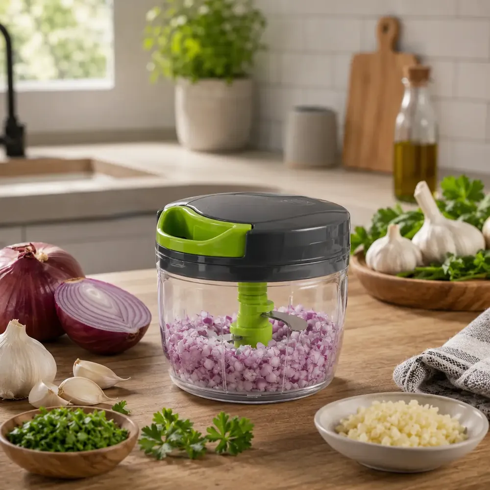 Manual spin cutter for quick vegetable chopping