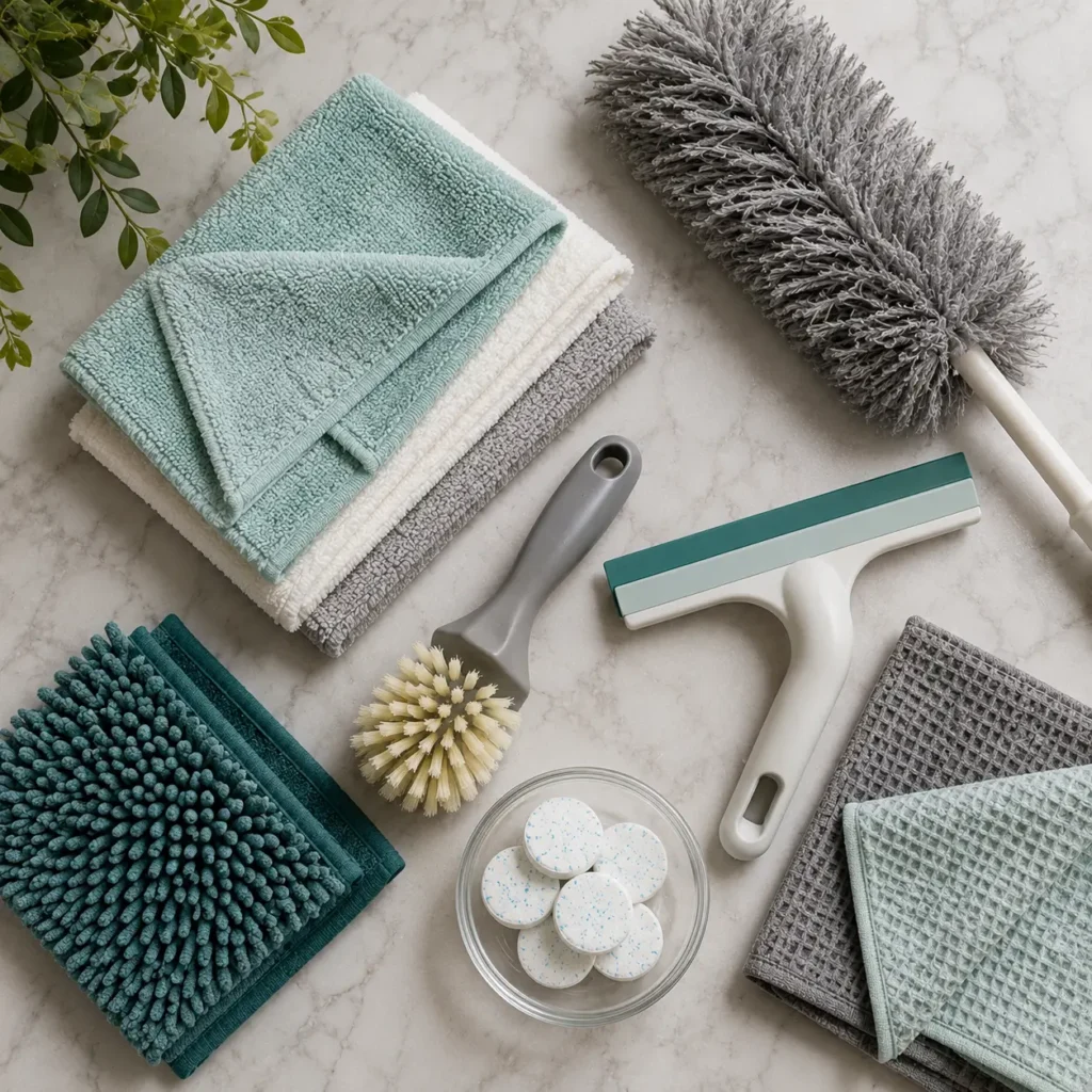 Microfiber cleaning cloths and floor cleaning kit