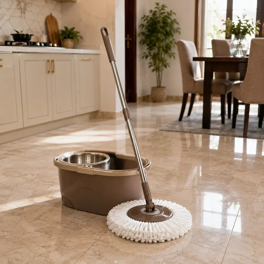 Twist spin mop with self wringing bucket