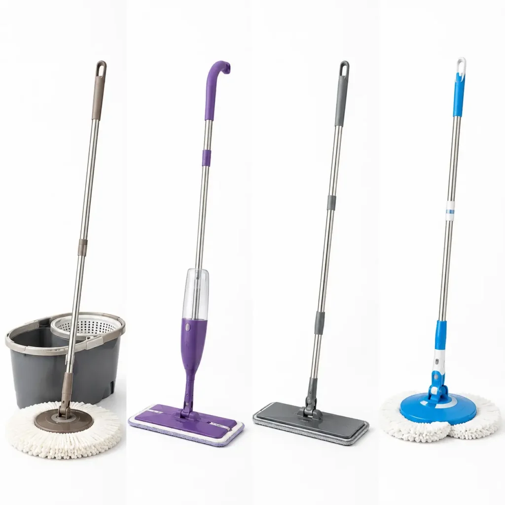 Spin, spray, rotating and flat mop types compared