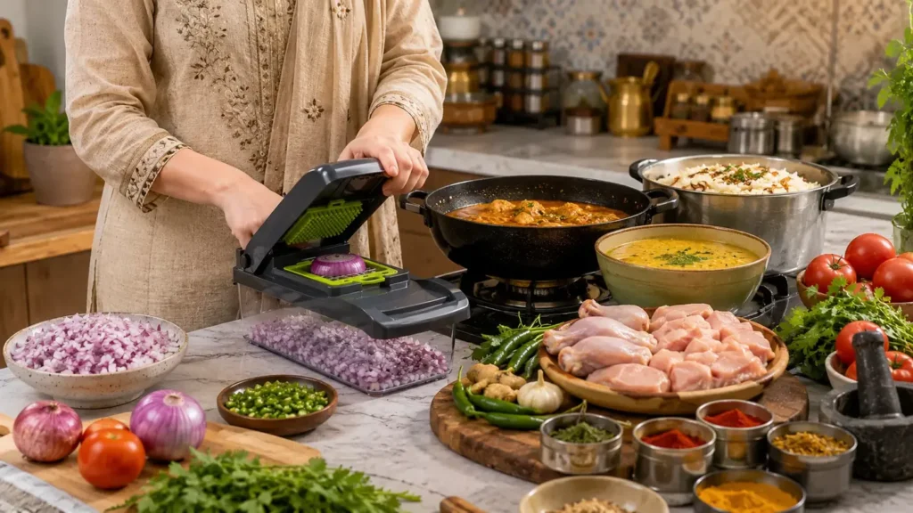 Vegetable chopper used for everyday Pakistani cooking