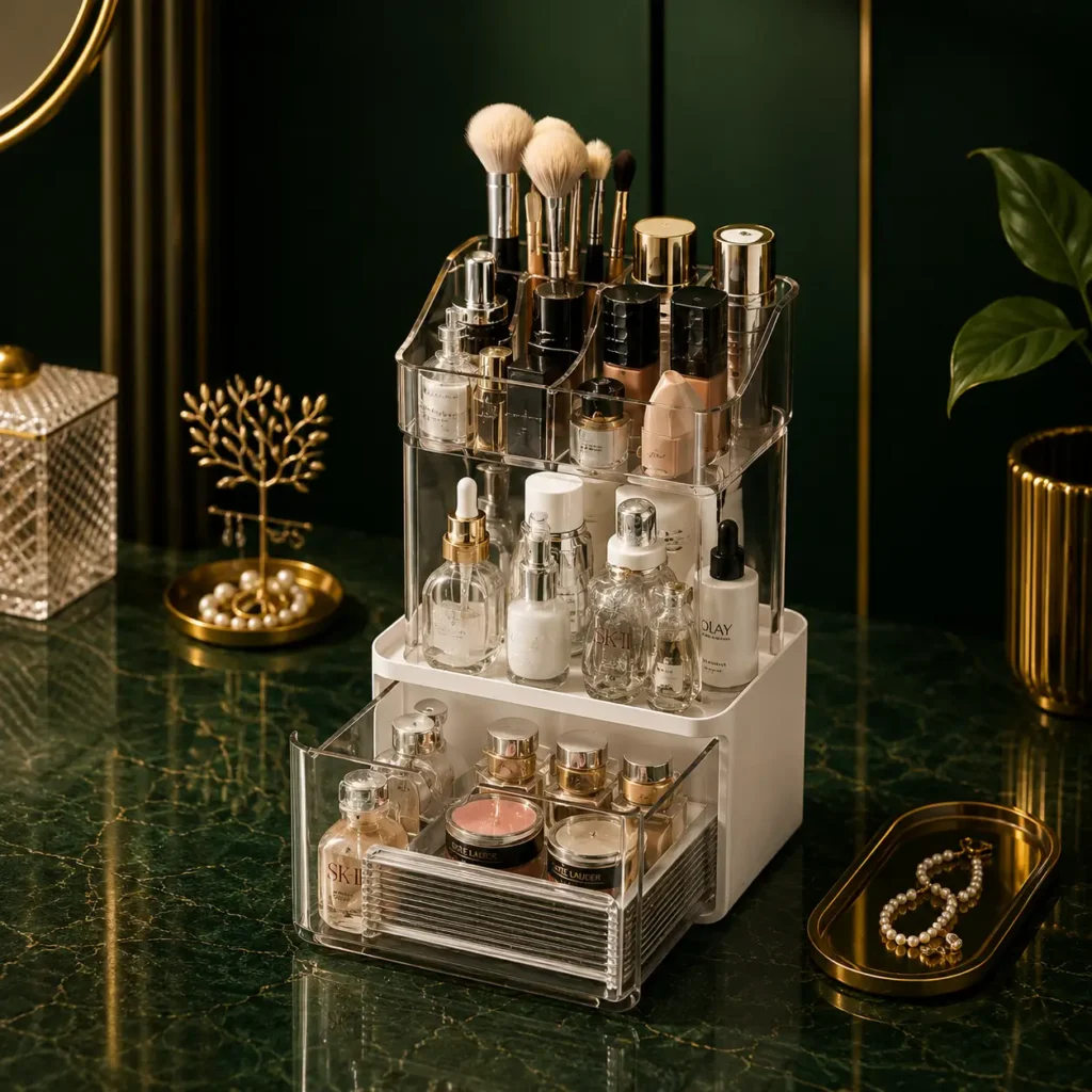 3-Tier Makeup Organizer Storage Box & Vanity Tray
