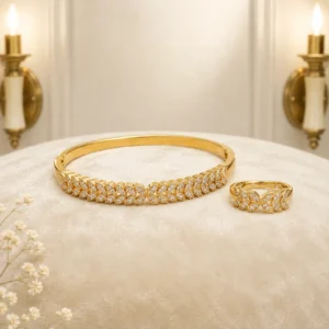 Gold Plated Zirconia Bangles with Adjustable Ring