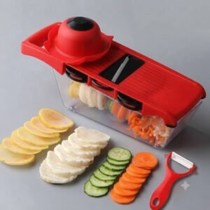 10 in 1 Vegetable Chopper – Multi-Function Manual Slicer, Dicer & Cutter with Container, 8 Stainless Steel Blades, Hand Guard Included – Onion, Fruit & Salad Chopper for Kitchen